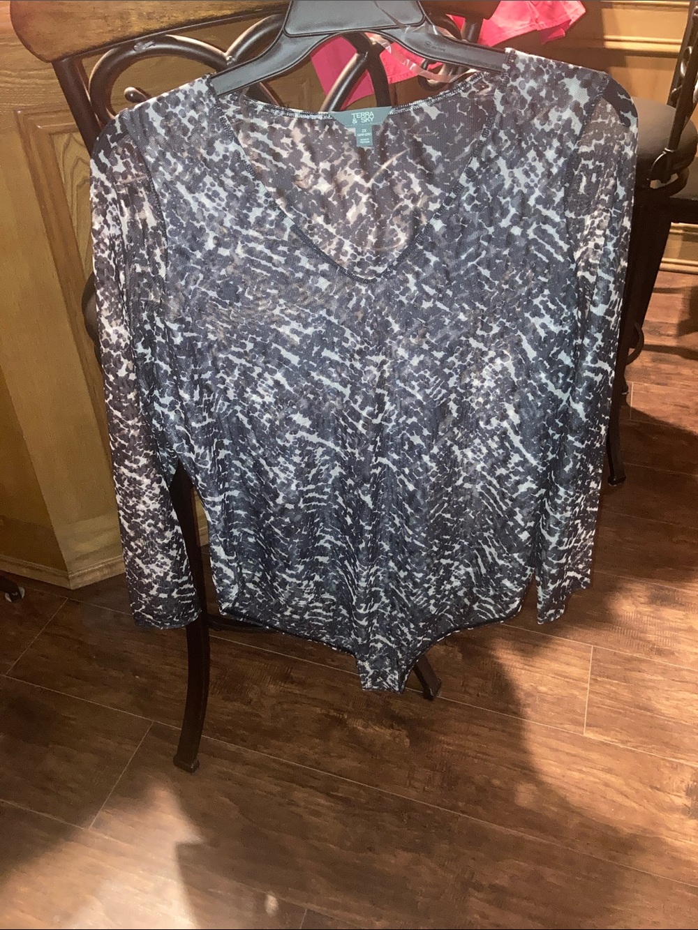Terra & Sky Black and White Abstract V-Neck Long Sleeve bodysuit